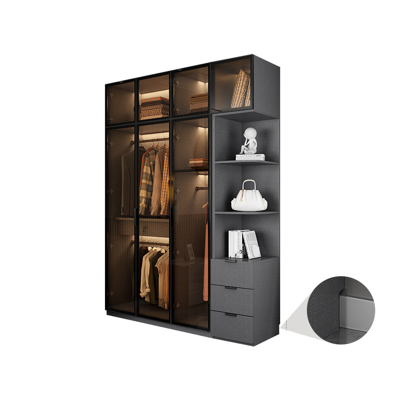 Modern Glass Wardrobe Cloth Rod Included Wardrobe Closet without Light 47"L x 22"W x 77"H Armoires& Sideboard& Top Cabinet Clearhalo 'Armoires & Wardrobes' 'armoires_wardrobes' 'Bedroom Furniture' 'furn' 'furn_armoires_wardrobes' 'Furniture' 6565409