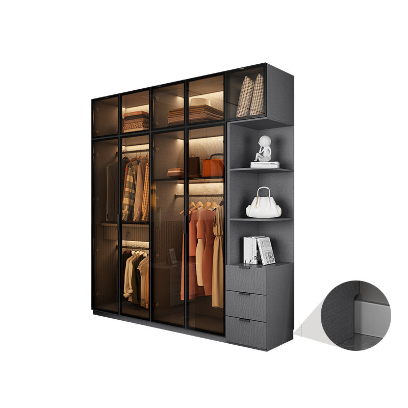 Modern Glass Wardrobe Cloth Rod Included Wardrobe Closet without Light Armoires& Sideboard& Top Cabinet Clearhalo 'Armoires & Wardrobes' 'armoires_wardrobes' 'Bedroom Furniture' 'furn' 'furn_armoires_wardrobes' 'Furniture' 6565414