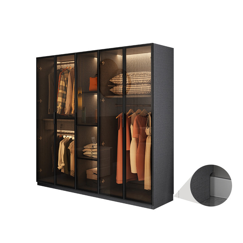 Modern Glass Wardrobe Cloth Rod Included Wardrobe Closet without Light 79"L x 22"W x 77"H Armoires & Wardrobes Clearhalo 'Armoires & Wardrobes' 'armoires_wardrobes' 'Bedroom Furniture' 'furn' 'furn_armoires_wardrobes' 'Furniture' 6565416