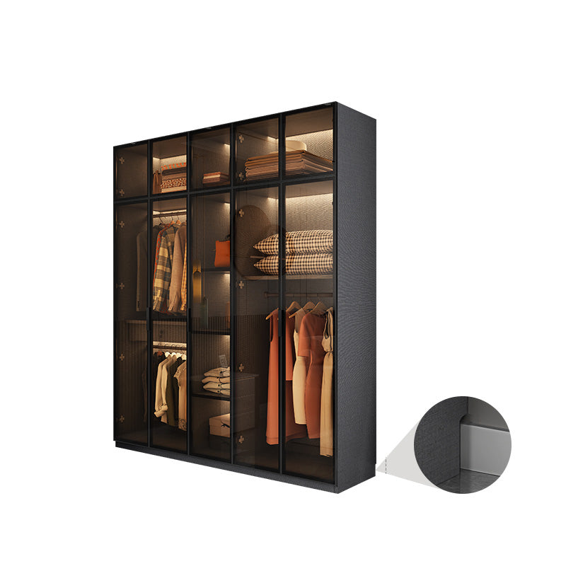Modern Glass Wardrobe Cloth Rod Included Wardrobe Closet without Light 79"L x 22"W x 77"H Armories & Top Cabinet Clearhalo 'Armoires & Wardrobes' 'armoires_wardrobes' 'Bedroom Furniture' 'furn' 'furn_armoires_wardrobes' 'Furniture' 6565418