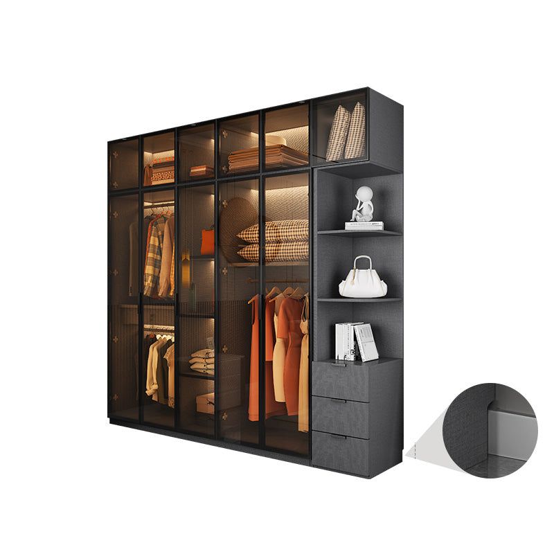 Modern Glass Wardrobe Cloth Rod Included Wardrobe Closet without Light 79"L x 22"W x 77"H Armoires& Sideboard& Top Cabinet Clearhalo 'Armoires & Wardrobes' 'armoires_wardrobes' 'Bedroom Furniture' 'furn' 'furn_armoires_wardrobes' 'Furniture' 6565421