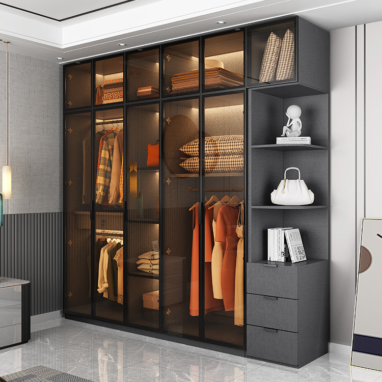 Modern Glass Wardrobe Cloth Rod Included Wardrobe Closet without Light Clearhalo 'Armoires & Wardrobes' 'armoires_wardrobes' 'Bedroom Furniture' 'furn' 'furn_armoires_wardrobes' 'Furniture' 6565425