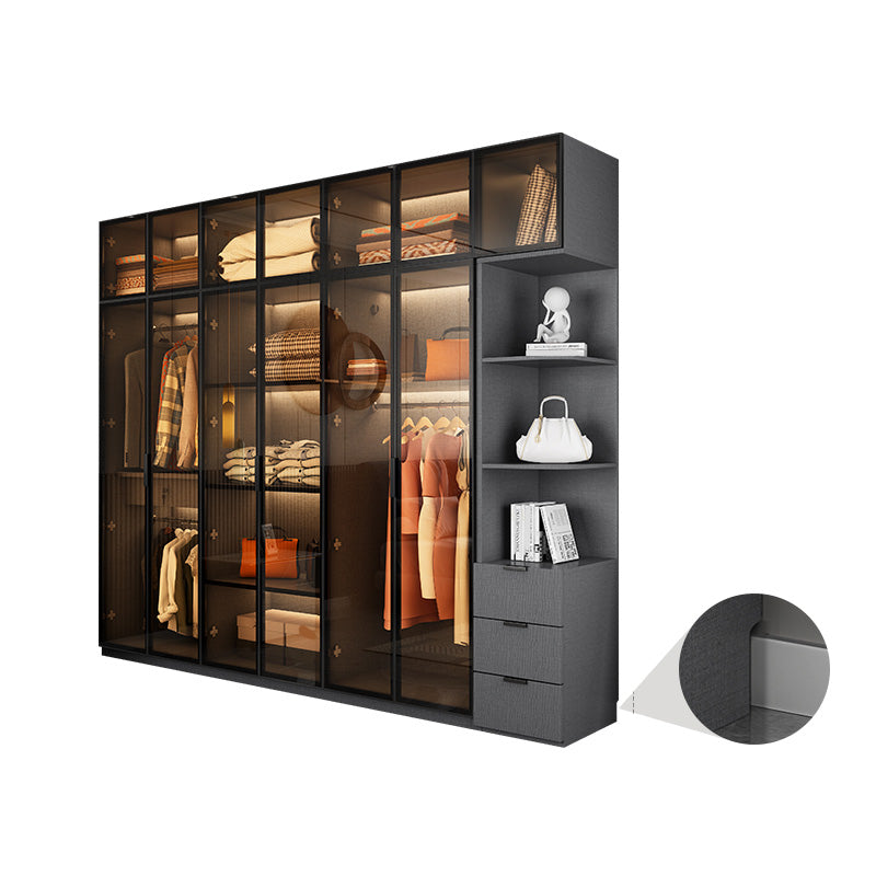 Modern Glass Wardrobe Cloth Rod Included Wardrobe Closet without Light Armoires& Sideboard& Top Cabinet Clearhalo 'Armoires & Wardrobes' 'armoires_wardrobes' 'Bedroom Furniture' 'furn' 'furn_armoires_wardrobes' 'Furniture' 6565426