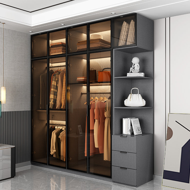 Modern Glass Wardrobe Cloth Rod Included Wardrobe Closet without Light Clearhalo 'Armoires & Wardrobes' 'armoires_wardrobes' 'Bedroom Furniture' 'furn' 'furn_armoires_wardrobes' 'Furniture' 6565427