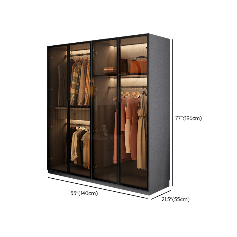 Modern Glass Wardrobe Cloth Rod Included Wardrobe Closet without Light Clearhalo 'Armoires & Wardrobes' 'armoires_wardrobes' 'Bedroom Furniture' 'furn' 'furn_armoires_wardrobes' 'Furniture' 6565433