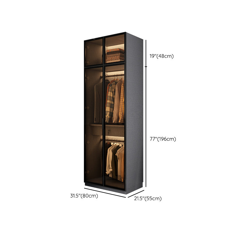 Modern Glass Wardrobe Cloth Rod Included Wardrobe Closet without Light Clearhalo 'Armoires & Wardrobes' 'armoires_wardrobes' 'Bedroom Furniture' 'furn' 'furn_armoires_wardrobes' 'Furniture' 6565441
