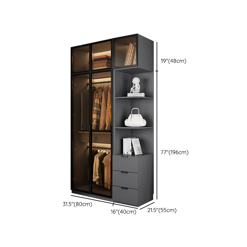 Modern Glass Wardrobe Cloth Rod Included Wardrobe Closet without Light Clearhalo 'Armoires & Wardrobes' 'armoires_wardrobes' 'Bedroom Furniture' 'furn' 'furn_armoires_wardrobes' 'Furniture' 6565451