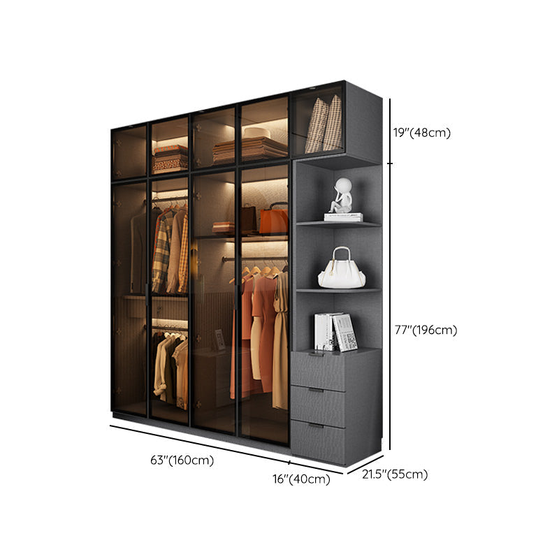 Modern Glass Wardrobe Cloth Rod Included Wardrobe Closet without Light Clearhalo 'Armoires & Wardrobes' 'armoires_wardrobes' 'Bedroom Furniture' 'furn' 'furn_armoires_wardrobes' 'Furniture' 6565454