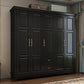 Rubberwood Cabinet with Drawers French Country Wardrobe for Home 87"L x 24"W x 87"H Black Clearhalo 'Armoires & Wardrobes' 'armoires_wardrobes' 'Bedroom Furniture' 'furn' 'furn_armoires_wardrobes' 'Furniture' 6565498