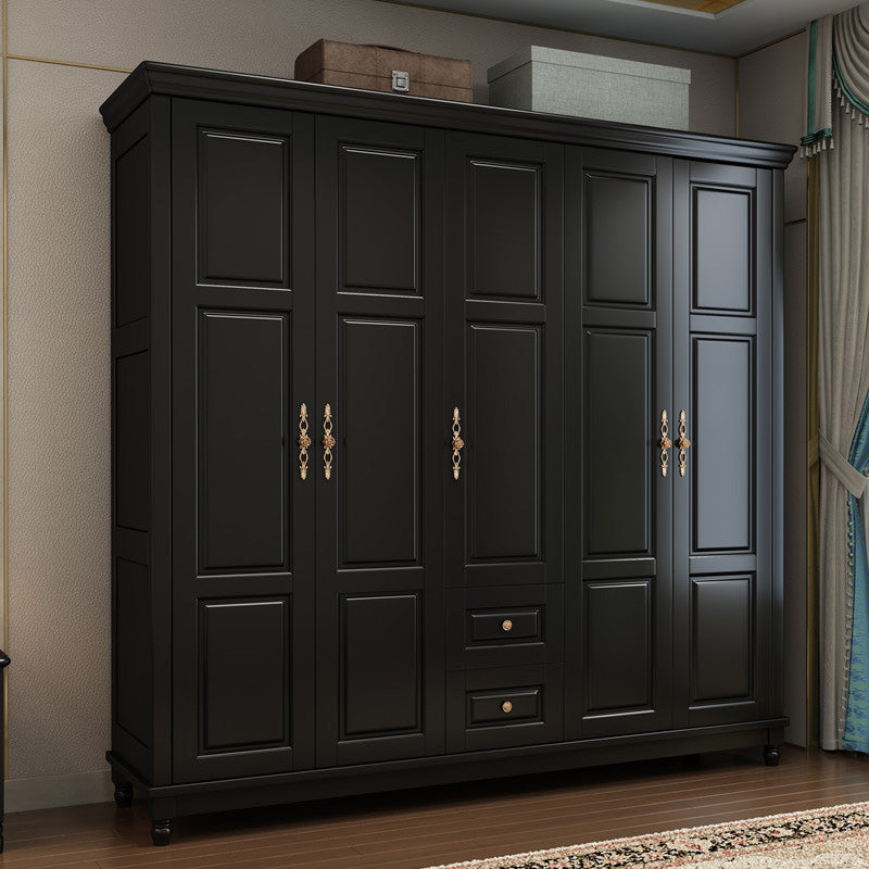 Rubberwood Cabinet with Drawers French Country Wardrobe for Home 87"L x 24"W x 87"H Black Clearhalo 'Armoires & Wardrobes' 'armoires_wardrobes' 'Bedroom Furniture' 'furn' 'furn_armoires_wardrobes' 'Furniture' 6565498