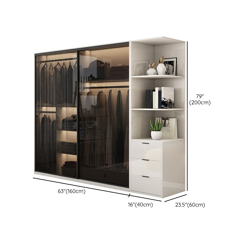 Asta di guardaroba in vetro bianco incluso armadio del guardaroba senza luce