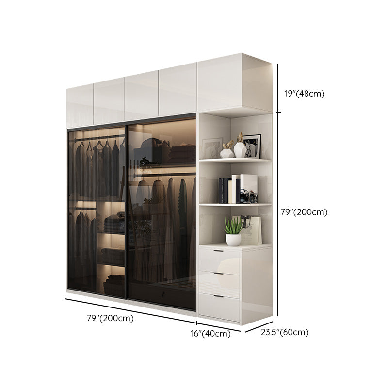 Asta di guardaroba in vetro bianco incluso armadio del guardaroba senza luce