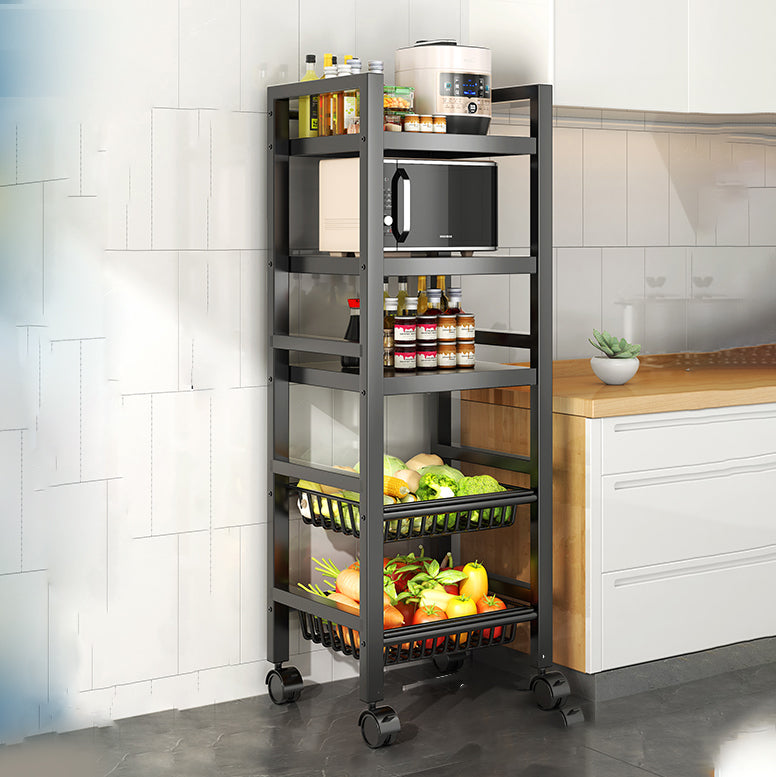 Metal Modern Prep Table Open Storage Home Dining with Basket Prep Table 2 Clearhalo 'furn' 'furn_kitchen_islands_carts' 'Furniture' 'Kitchen & Dining Furniture' 'Kitchen Islands & Carts' 'kitchen_islands_carts' 6565791