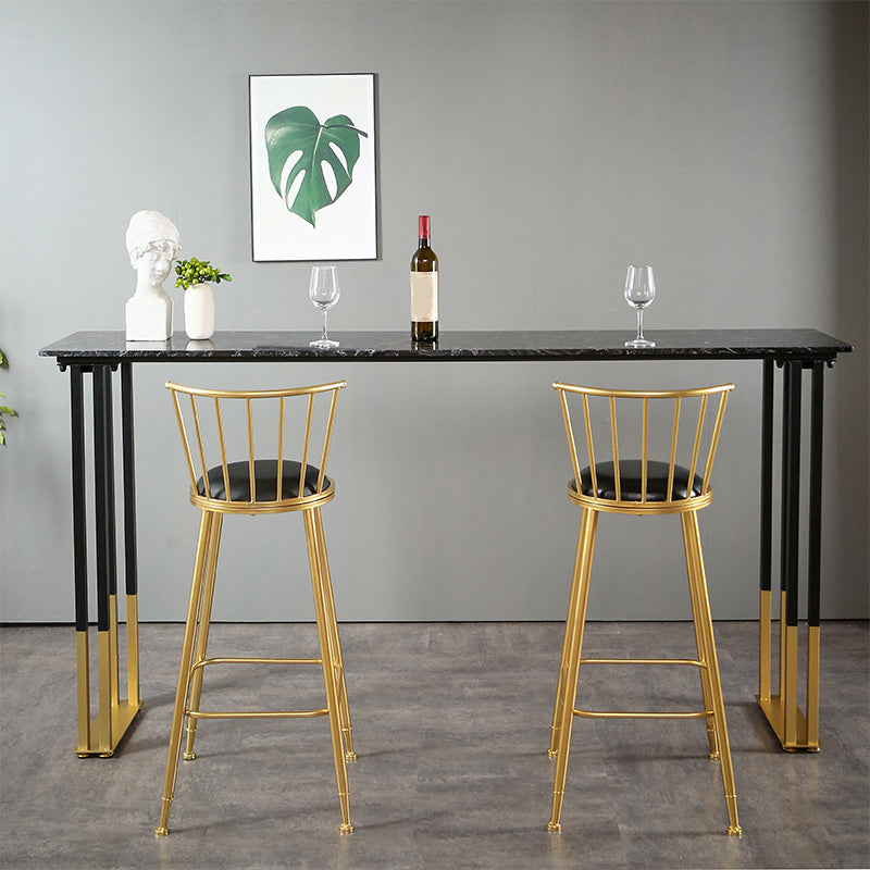 Glam Rectangle Bar Table Set 1/2/3/4 Pieces Faux Marble Pub Set for Dining Room 3 Pieces: 1 Black Table, 2 Black Gold Stools Clearhalo 'Bar Furniture' 'furn' 'furn_home_bar_bar_sets' 'Furniture' 'Home Bars & Bar Sets' 'home_bar_bar_sets' 'Kitchen & Dining Furniture' 6566000