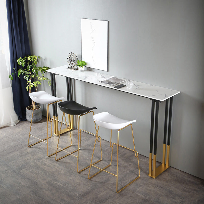 Glam Rectangle Bar Table Set 1/2/3/4 Pieces Faux Marble Pub Set for Dining Room 4 Pieces: 1 White Table, 2 White Stools, 1 Black Stool Clearhalo 'Bar Furniture' 'furn' 'furn_home_bar_bar_sets' 'Furniture' 'Home Bars & Bar Sets' 'home_bar_bar_sets' 'Kitchen & Dining Furniture' 6566001