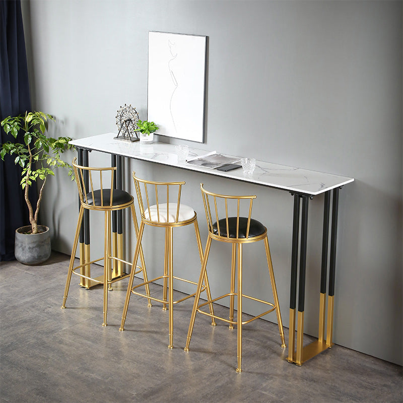 Glam Rectangle Bar Table Set 1/2/3/4 Pieces Faux Marble Pub Set for Dining Room 4 Pieces: White Table, 2 White Gold Stools, Black Gold Stool Clearhalo 'Bar Furniture' 'furn' 'furn_home_bar_bar_sets' 'Furniture' 'Home Bars & Bar Sets' 'home_bar_bar_sets' 'Kitchen & Dining Furniture' 6566004