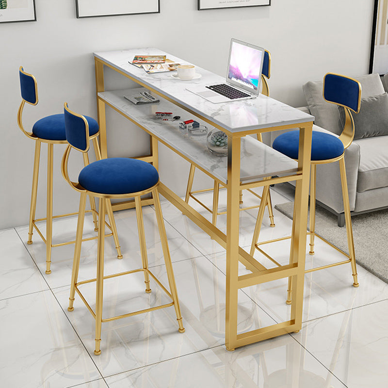 Glam Style Bar Set 1/2/3/5 Pieces Faux Marble Rectangle Counter Set 5 Pieces: 1 Table, 4 Blue Stools Clearhalo 'Bar Furniture' 'furn' 'furn_home_bar_bar_sets' 'Furniture' 'Home Bars & Bar Sets' 'home_bar_bar_sets' 'Kitchen & Dining Furniture' 6566107