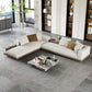 Farmhouse Sectional Sofa with Square Arms in Beige Linen Blend Clearhalo 'furn' 'furn_sectionals' 'Furniture' 'Living Room Furniture' 'Sectionals' 6567109