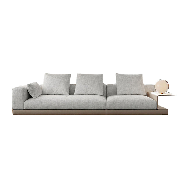 Farmhouse Sectional Sofa with Square Arms in Beige Linen Blend 114"L x 40"W x 27"H Clearhalo 'furn' 'furn_sectionals' 'Furniture' 'Living Room Furniture' 'Sectionals' 6567110