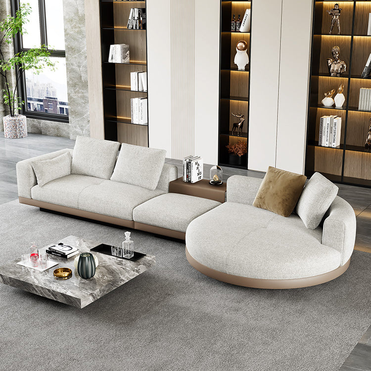 Farmhouse Sectional Sofa with Square Arms in Beige Linen Blend Clearhalo 'furn' 'furn_sectionals' 'Furniture' 'Living Room Furniture' 'Sectionals' 6567111