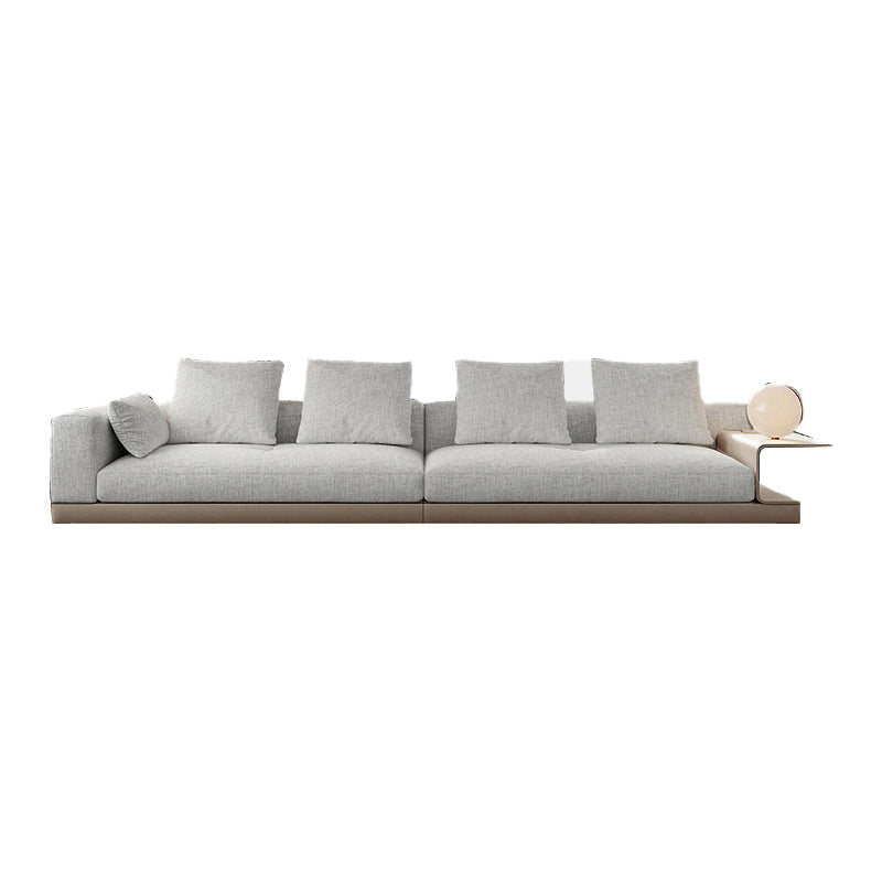 Farmhouse Sectional Sofa with Square Arms in Beige Linen Blend 145"L x 40"W x 27"H Clearhalo 'furn' 'furn_sectionals' 'Furniture' 'Living Room Furniture' 'Sectionals' 6567112