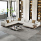 Farmhouse Sectional Sofa with Square Arms in Beige Linen Blend Clearhalo 'furn' 'furn_sectionals' 'Furniture' 'Living Room Furniture' 'Sectionals' 6567114
