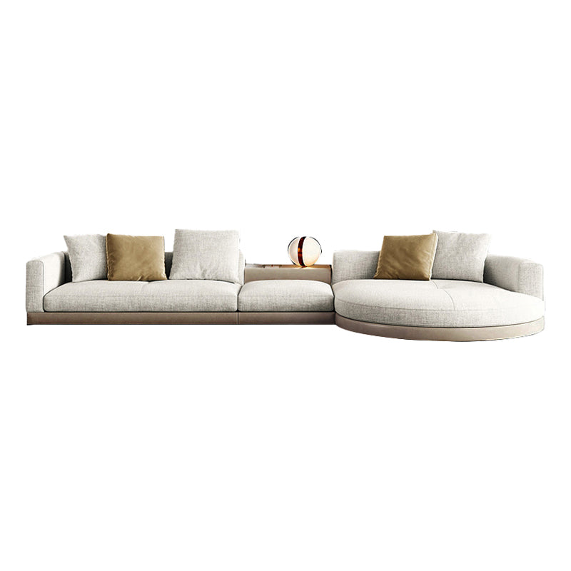 Farmhouse Sectional Sofa with Square Arms in Beige Linen Blend 165"L x 69"W x 27"H Clearhalo 'furn' 'furn_sectionals' 'Furniture' 'Living Room Furniture' 'Sectionals' 6567115