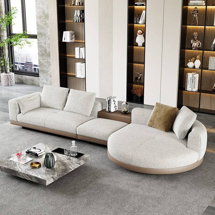 Farmhouse Sectional Sofa with Square Arms in Beige Linen Blend Clearhalo 'furn' 'furn_sectionals' 'Furniture' 'Living Room Furniture' 'Sectionals' 6567116