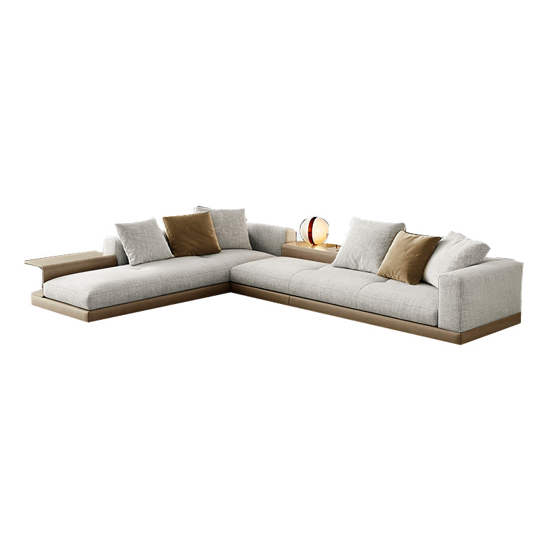 Farmhouse Sectional Sofa with Square Arms in Beige Linen Blend 145"L x 104"W x 27"H Clearhalo 'furn' 'furn_sectionals' 'Furniture' 'Living Room Furniture' 'Sectionals' 6567117