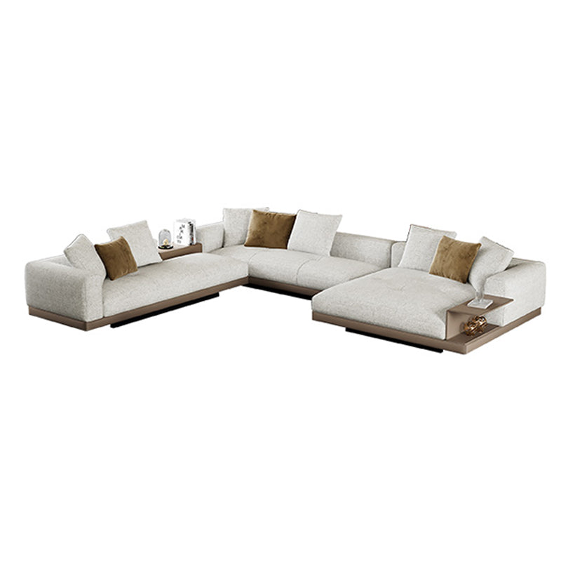 Farmhouse Sectional Sofa with Square Arms in Beige Linen Blend Clearhalo 'furn' 'furn_sectionals' 'Furniture' 'Living Room Furniture' 'Sectionals' 6567118
