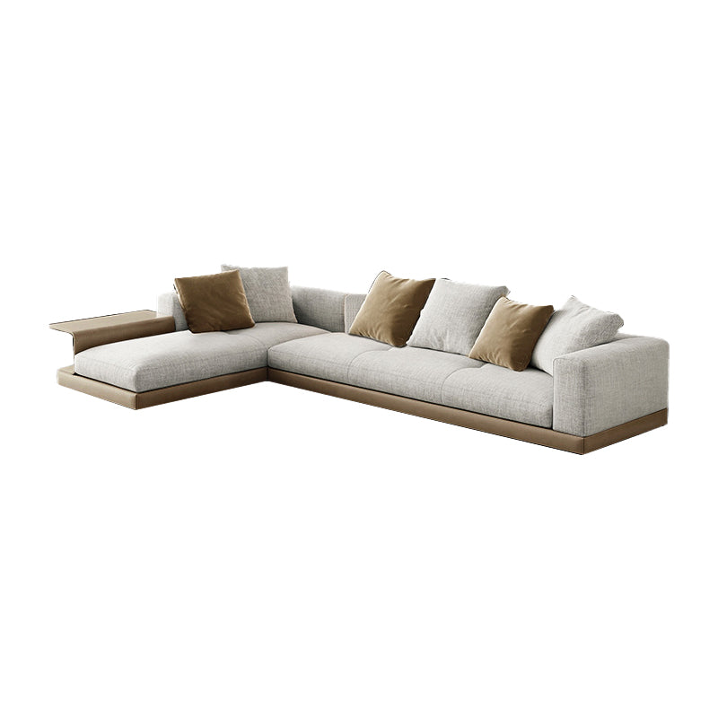 Farmhouse Sectional Sofa with Square Arms in Beige Linen Blend 145"L x 71"W x 27"H Clearhalo 'furn' 'furn_sectionals' 'Furniture' 'Living Room Furniture' 'Sectionals' 6567119
