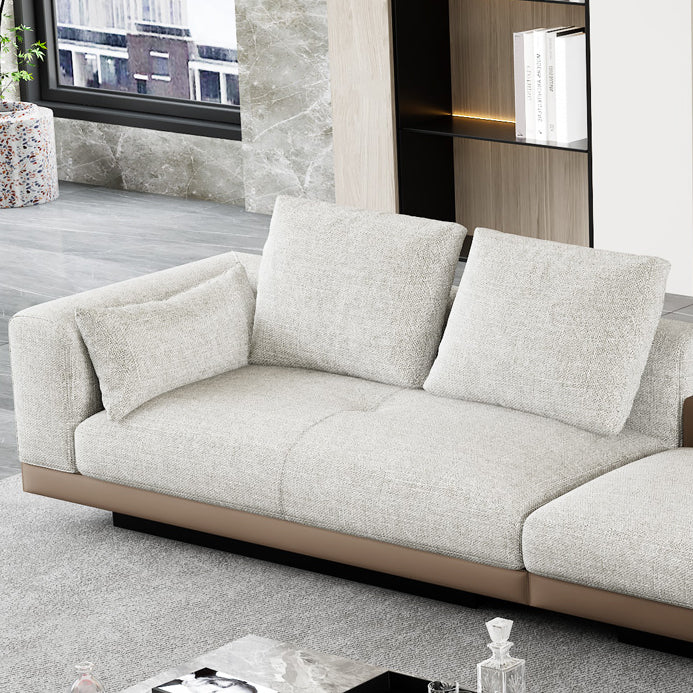 Farmhouse Sectional Sofa with Square Arms in Beige Linen Blend Clearhalo 'furn' 'furn_sectionals' 'Furniture' 'Living Room Furniture' 'Sectionals' 6567120