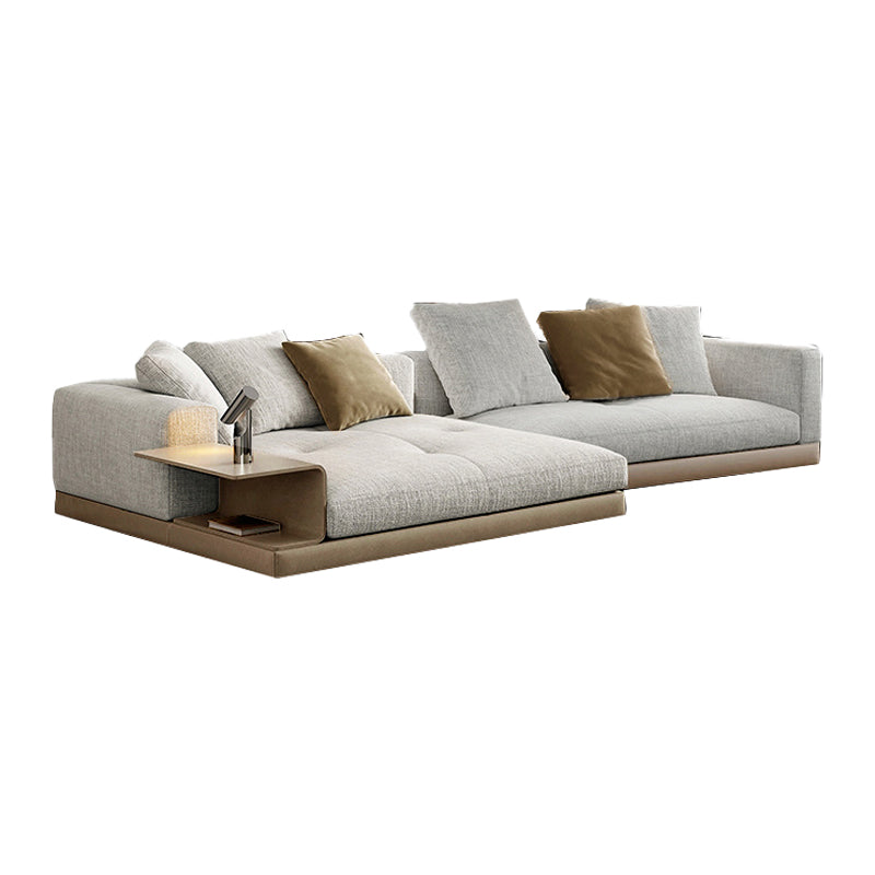 Farmhouse Sectional Sofa with Square Arms in Beige Linen Blend 140"L x 65"W x 27"H Clearhalo 'furn' 'furn_sectionals' 'Furniture' 'Living Room Furniture' 'Sectionals' 6567122