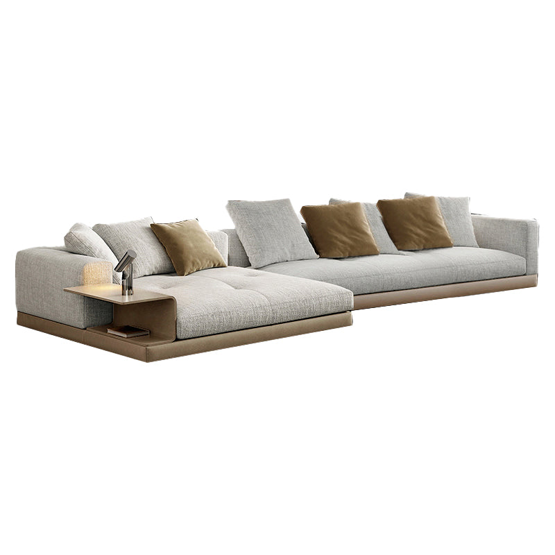 Farmhouse Sectional Sofa with Square Arms in Beige Linen Blend 169"L x 65"W x 27"H Clearhalo 'furn' 'furn_sectionals' 'Furniture' 'Living Room Furniture' 'Sectionals' 6567123