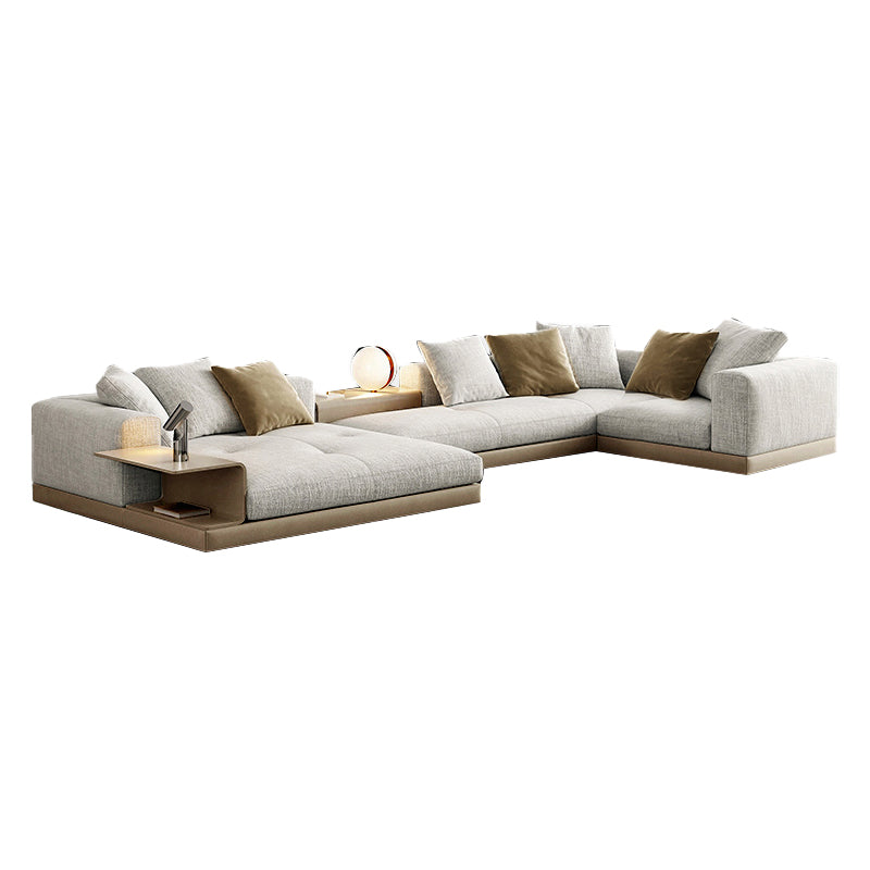 Farmhouse Sectional Sofa with Square Arms in Beige Linen Blend 169"L x 85"W x 27"H Clearhalo 'furn' 'furn_sectionals' 'Furniture' 'Living Room Furniture' 'Sectionals' 6567127