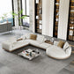 Farmhouse Sectional Sofa with Square Arms in Beige Linen Blend Clearhalo 'furn' 'furn_sectionals' 'Furniture' 'Living Room Furniture' 'Sectionals' 6567128