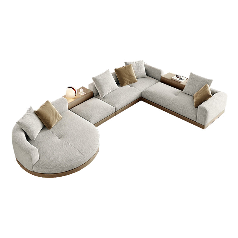 Farmhouse Sectional Sofa with Square Arms in Beige Linen Blend 169"L x 114"W x 27"H Clearhalo 'furn' 'furn_sectionals' 'Furniture' 'Living Room Furniture' 'Sectionals' 6567129