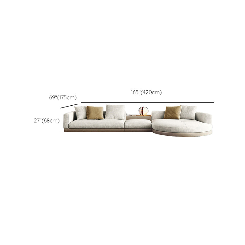 Farmhouse Sectional Sofa with Square Arms in Beige Linen Blend Clearhalo 'furn' 'furn_sectionals' 'Furniture' 'Living Room Furniture' 'Sectionals' 6567133