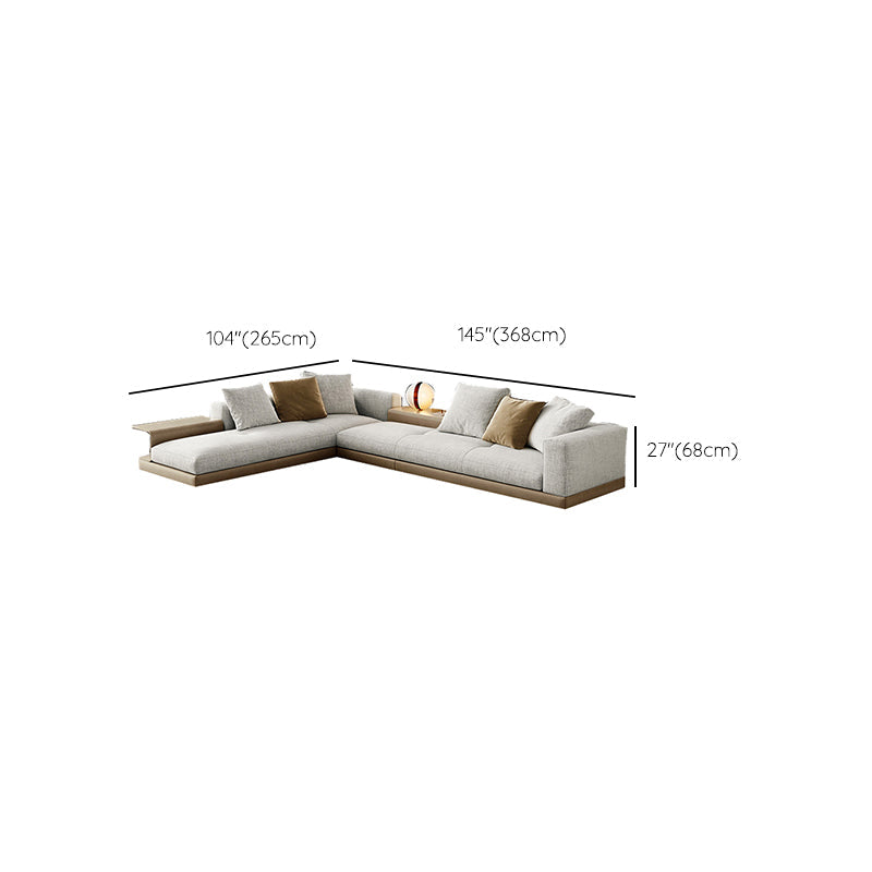 Farmhouse Sectional Sofa with Square Arms in Beige Linen Blend Clearhalo 'furn' 'furn_sectionals' 'Furniture' 'Living Room Furniture' 'Sectionals' 6567134
