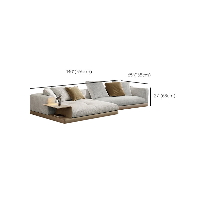 Farmhouse Sectional Sofa with Square Arms in Beige Linen Blend Clearhalo 'furn' 'furn_sectionals' 'Furniture' 'Living Room Furniture' 'Sectionals' 6567136