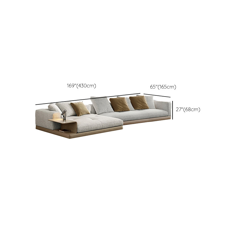 Farmhouse Sectional Sofa with Square Arms in Beige Linen Blend Clearhalo 'furn' 'furn_sectionals' 'Furniture' 'Living Room Furniture' 'Sectionals' 6567137