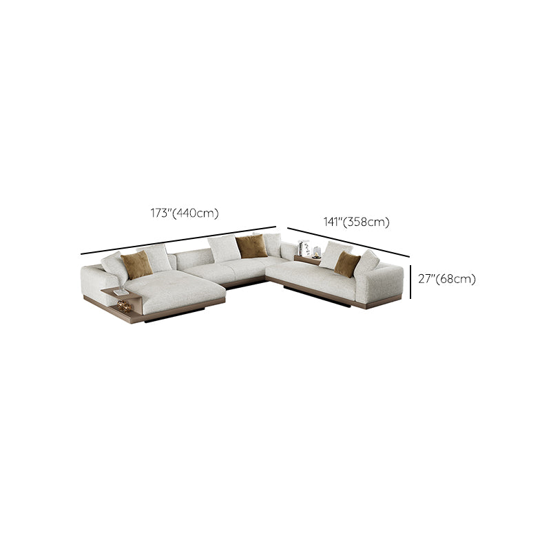 Farmhouse Sectional Sofa with Square Arms in Beige Linen Blend Clearhalo 'furn' 'furn_sectionals' 'Furniture' 'Living Room Furniture' 'Sectionals' 6567138
