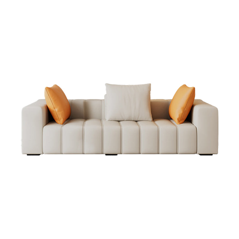 Contemporary White Sectional Sofa with Square Arms and Channel Back 71"L x 39"W x 24"H Clearhalo 'furn' 'furn_sectionals' 'Furniture' 'Living Room Furniture' 'Sectionals' 6567142