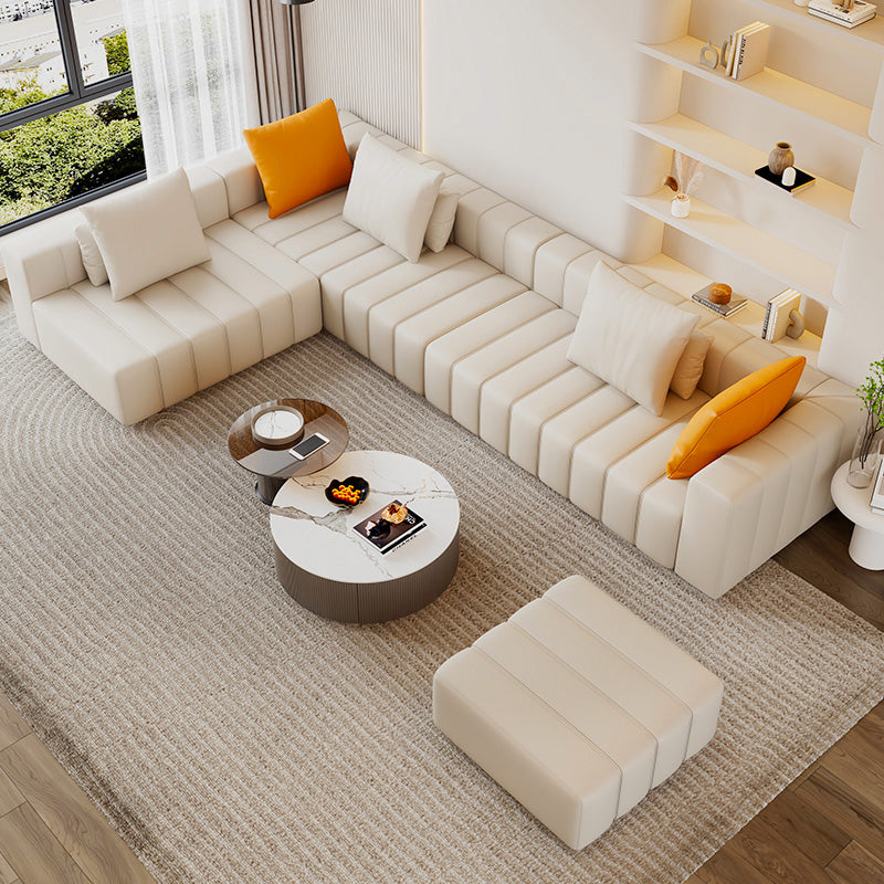 Contemporary White Sectional Sofa with Square Arms and Channel Back Clearhalo 'furn' 'furn_sectionals' 'Furniture' 'Living Room Furniture' 'Sectionals' 6567146