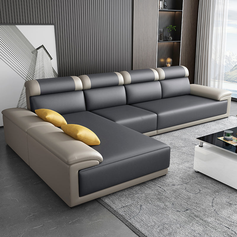 Contemporary Grey Sectional Sofa with Pillow Top Arm in Faux Leather Clearhalo 'furn' 'furn_sectionals' 'Furniture' 'Living Room Furniture' 'Sectionals' 6567232