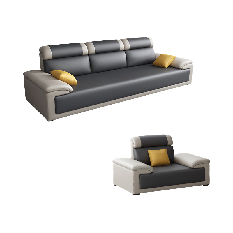 Contemporary Grey Sectional Sofa with Pillow Top Arm in Faux Leather 1-Seater Sofa with 3-Seater Sofa 87"L x 35"W x 39"H Clearhalo 'furn' 'furn_sectionals' 'Furniture' 'Living Room Furniture' 'Sectionals' 6567233