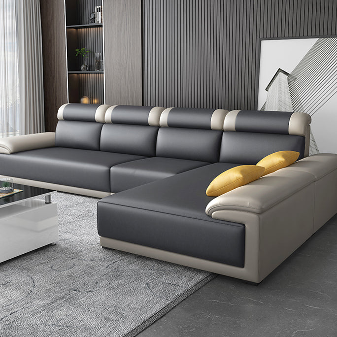Contemporary Grey Sectional Sofa with Pillow Top Arm in Faux Leather Clearhalo 'furn' 'furn_sectionals' 'Furniture' 'Living Room Furniture' 'Sectionals' 6567235