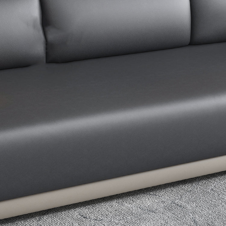 Contemporary Grey Sectional Sofa with Pillow Top Arm in Faux Leather Clearhalo 'furn' 'furn_sectionals' 'Furniture' 'Living Room Furniture' 'Sectionals' 6567242