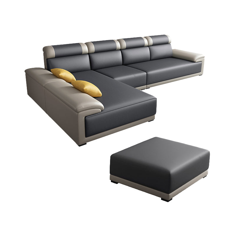 Contemporary Grey Sectional Sofa with Pillow Top Arm in Faux Leather 4-Piece Set Clearhalo 'furn' 'furn_sectionals' 'Furniture' 'Living Room Furniture' 'Sectionals' 6567243