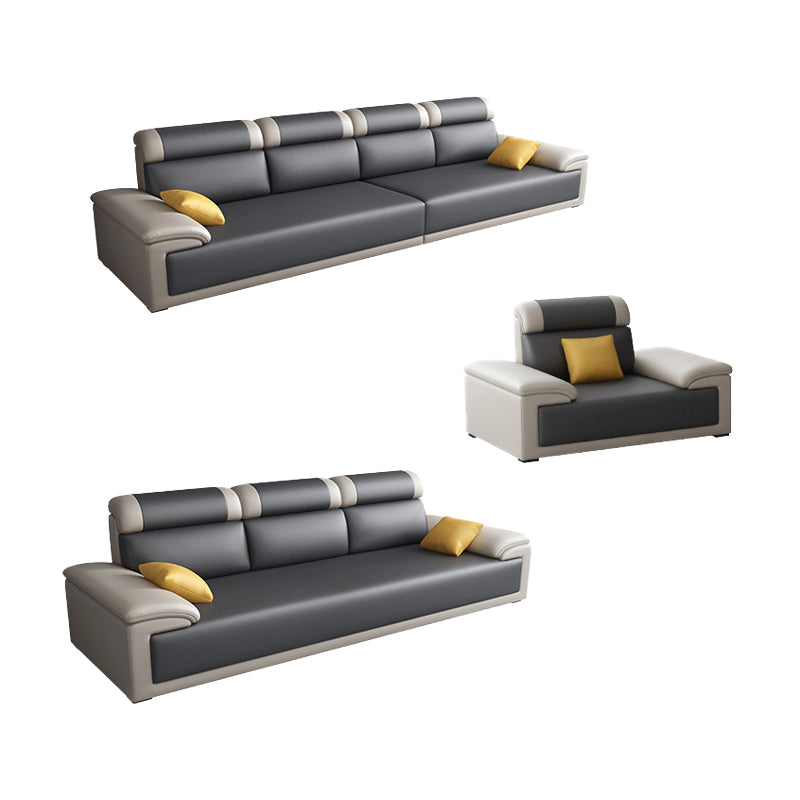 Contemporary Grey Sectional Sofa with Pillow Top Arm in Faux Leather 4-Seater Sofa & 3-Seater Sofa & 1-Seater Sofa None Clearhalo 'furn' 'furn_sectionals' 'Furniture' 'Living Room Furniture' 'Sectionals' 6567245